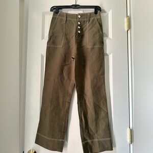 New J Crew Point Sur Green 100% Linen Pant 00/0, Retro, cropped